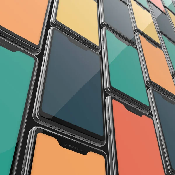 Ściana Smartfonów Kolorowymi Ekranami Pastelowymi Abstrakcyjna Ilustracja — Zdjęcie stockowe