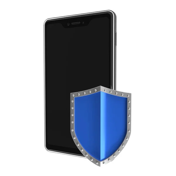 Moderní Chytrý Telefon Ochranný Štít Jako Symbol Ochrany Sítí Mobilních — Stock fotografie