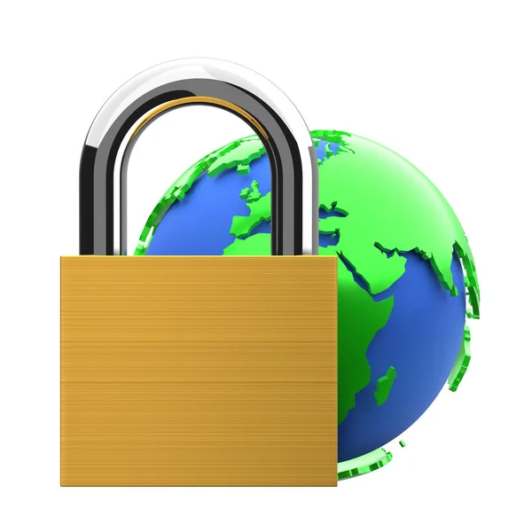 Security Protection Access Lock Symbol Padlock Globe White Background Abstract — Stock Photo, Image