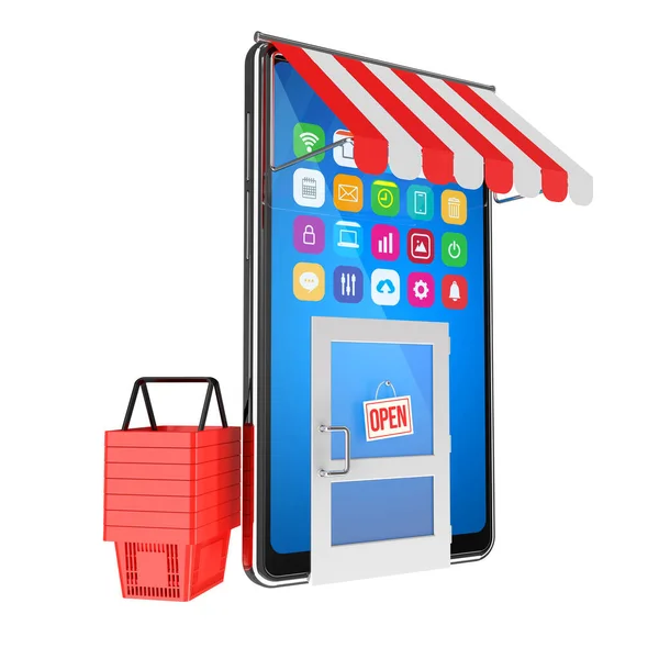 Smartphone Moderne Panier Achat Comme Symbole Magasin Ligne Mobile Achats — Photo