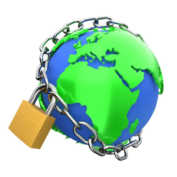 Globe Steel Chain Padlock Illustration Symbol Protection Security Access Lock — Stock Photo, Image