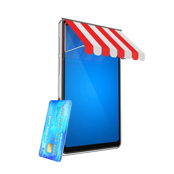 Teléfono Celular Tarjeta Crédito Símbolos Abstractos Compras Móviles Pagos Por — Foto de Stock