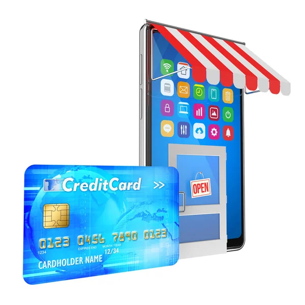 Mobile Phone Online Store Symbol Credit Card Online Payment Symbol — Stock Photo, Image