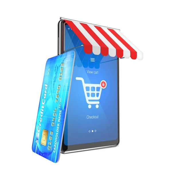 Kreditkorts Och Smarttelefonsymboler För Näthandel Och Mobil Applikationsåtkomst Illustration — Stockfoto