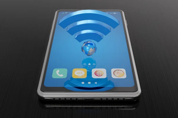 Wifiサインアイコンとスマートフォン ワイヤレスインターネット接続のシンボル3Dイラスト ロイヤリティフリーのストック写真