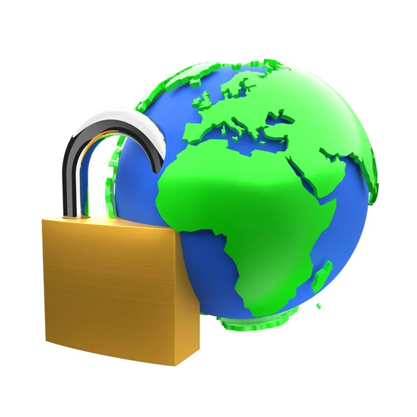 Security Protection Access Lock Symbol Padlock Globe White Background Abstract — Stock Photo, Image