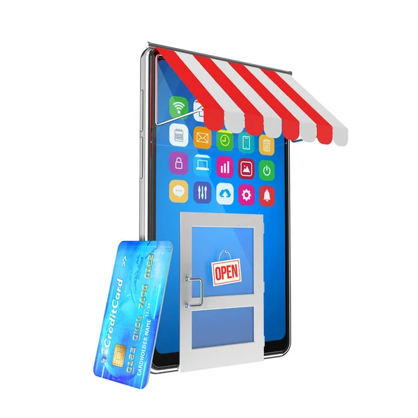 Smartphone Als Online Winkel Symbool Creditcard Als Een Online Betaling — Stockfoto