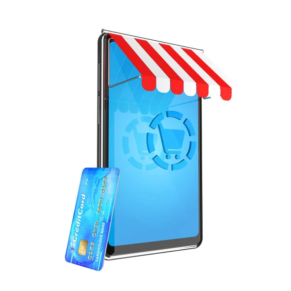 Smartphone Credit Debit Card Abstract Symbols Mobile Shopping Internet Payments — Stock Photo, Image