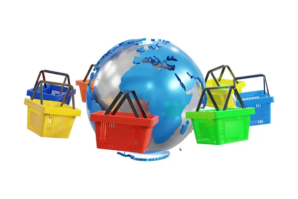 Shopping Cart Earth Globe Model White Background Illustration Stock Image