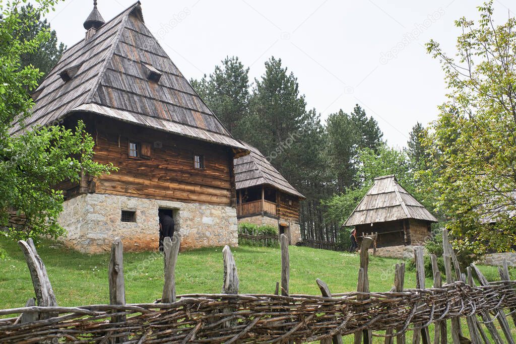 Old rural house in open air museum in Sirogojno village in Zlatibor area