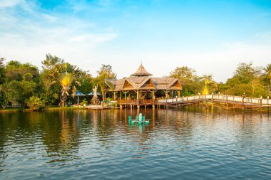 Ev parktaki gölün kıyısında. Tayland, Pattaya
