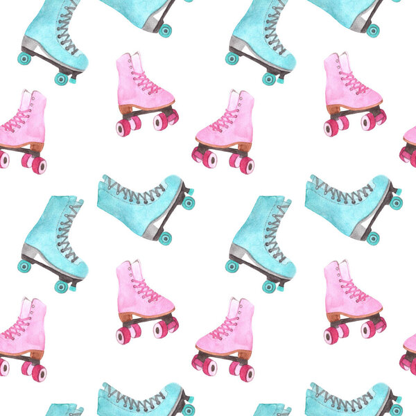 Акварельный набросок с ручными розовыми и голубыми роликами. Иллюстрация на белом фоне
.