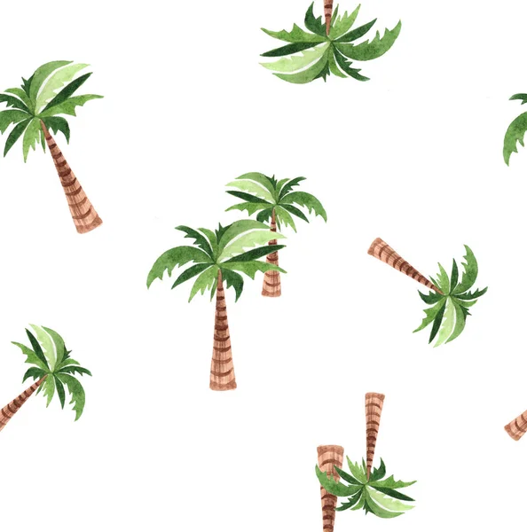 Aquarell Nahtloses Muster Mit Tropischen Palmen Von Hand Auf Weißem — Stockfoto