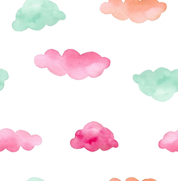 Nubes Rosas Azules Diseño Acuarela Dibujado Mano —  Fotos de Stock