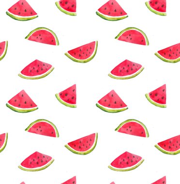 Suluboya el çekilmiş karpuz desen, beyaz arka plan sorunsuz tasarım.