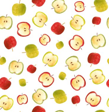 Suluboya apple tasarım, elle çizilmiş illüstrasyon yeşil arka plan.