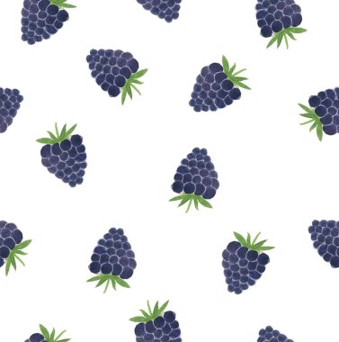 Suluboya blackberry desen, elle çizilmiş sorunsuz tasarım.