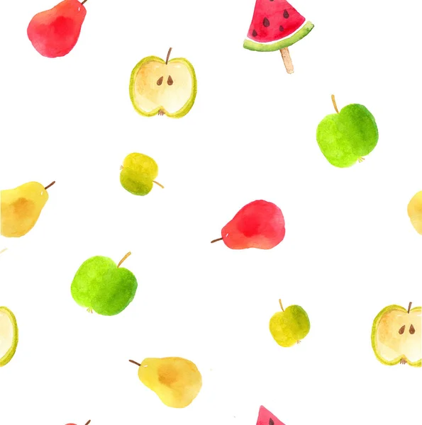 Aquarel Naadloze Patroon Met Appels Peren Watermeloen Ijslollys — Stockfoto