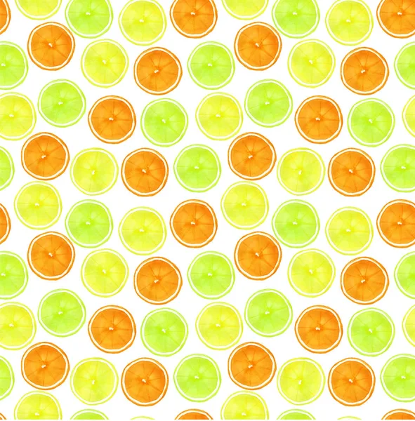 Watercolor citrus pattern, seamless design with oranges, lemons and lime.