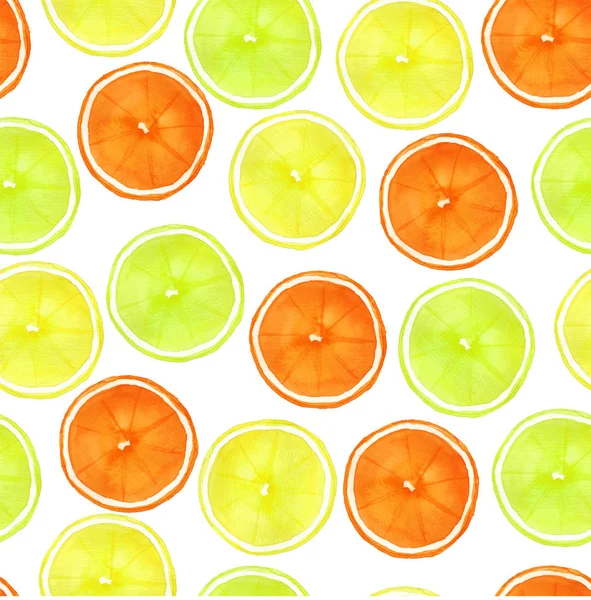 Watercolor Citrus Pattern Seamless Design Oranges Lemons Lime — Stock Photo, Image