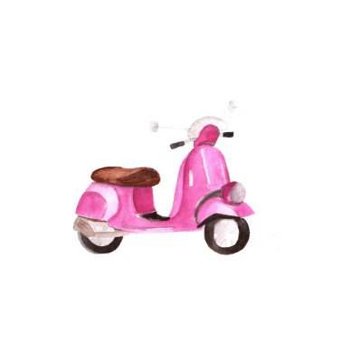 Sulu boya pembe scooter tasarım logo için el çekilmiş.
