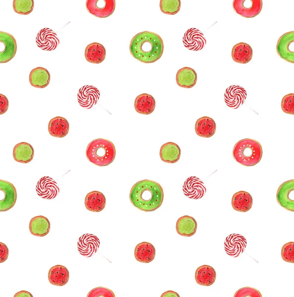 Watercolor Sweet Set Donuts Lollipops Cookies — Stock Photo, Image
