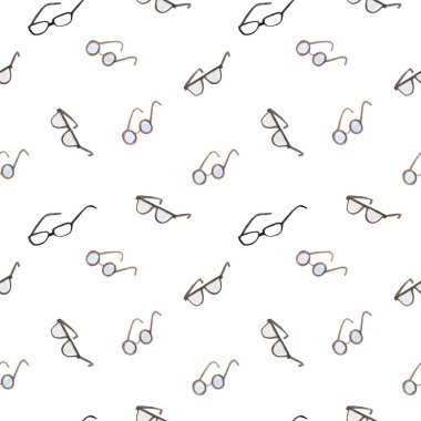 Gözlük çeşitleri ile sulu boya Dikişsiz desen.