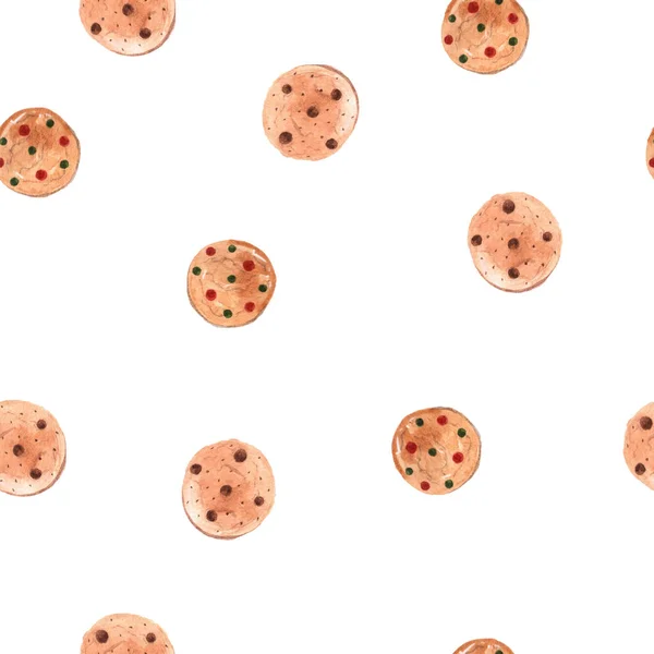 Acquerello Cookie Design Senza Soluzione Continuità Disegnato Mano Illustrazione Natale — Foto Stock