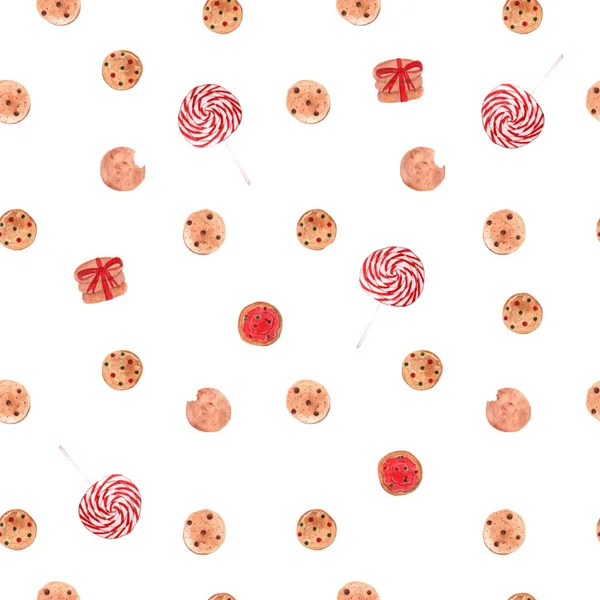 Conjunto Natal Aquarela Com Pirulitos Biscoitos Com Polvilhas Esboço Desenhado — Fotografia de Stock