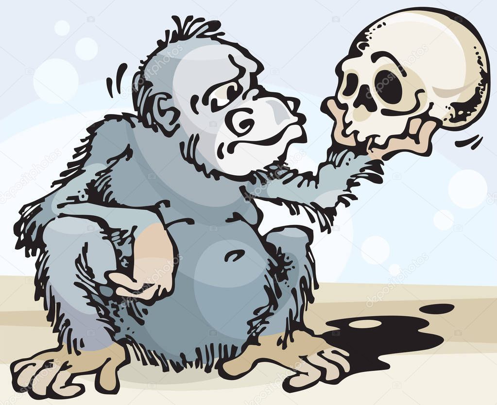 Monkey and Skull. Vector illustration with scalable size.