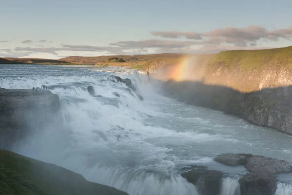 Fantastiska Gullfoss Vattenfall Med Regnbåge Island — Stockfoto