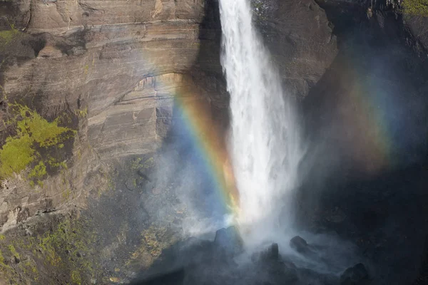 Frammento Della Cascata Haifoss Con Arcobaleno Islanda — Foto Stock