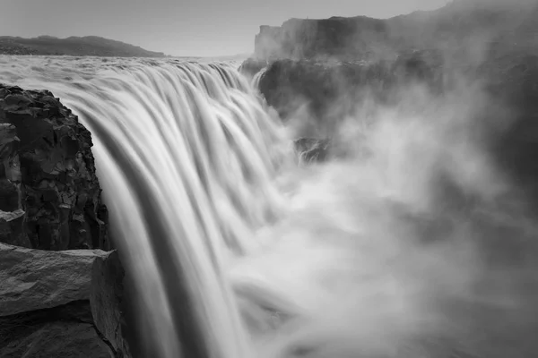 Drámai Fekete Fehér Táj Dettifoss Legnagyobb Vízesés Izland — Stock Fotó