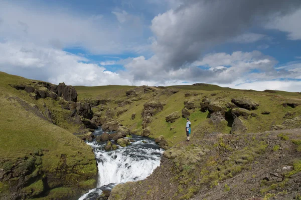 Μεγάλη Ταχεία Ροή Του Νερού Κοντά Skogafoss Καταρράκτη Δημοφιλές Τουριστικό — Φωτογραφία Αρχείου