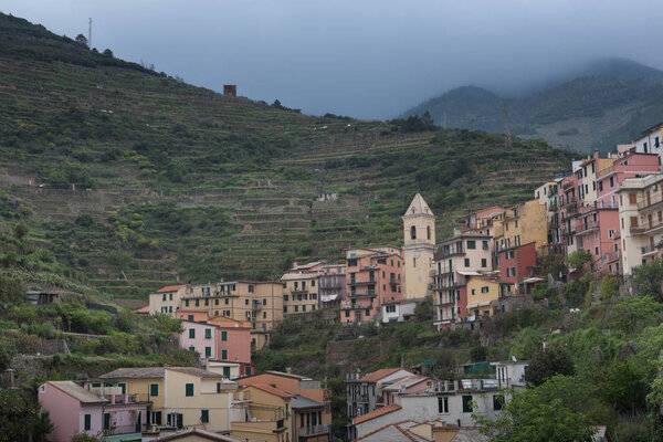 Village architecture of Manarola on the Ligurian Sea coast, Italy