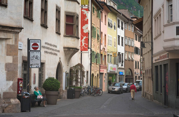 BOLZANO-BOZEN, ITALY - May 1, 2018: The street of Bolzano, South Tyrol, Italy