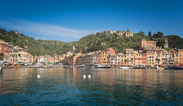 Portofino Panorama Hito Lujo Pueblo Yate Pequeño Puerto Bahía Liguria — Foto de Stock