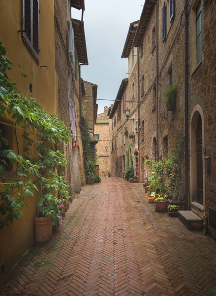 Красиві Яскраві Вулицях Малого Історичного Тосканської Селі Піенца Італія — стокове фото