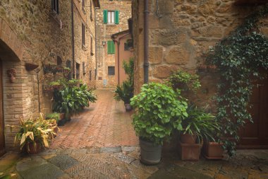 Tuscany Bahar, Pienza İtalyan ortaçağ köyü. Siena, İtalya.