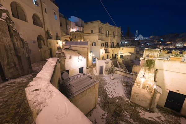 Night Shot Matera Basilicata Italy Picturesque Ancient Streets Old Town — Stock Photo, Image