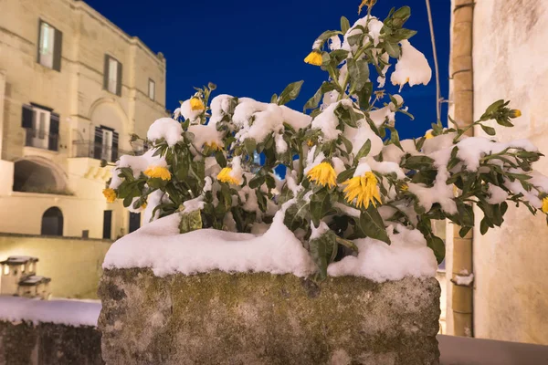 Einzigartiger Blick Auf Die Stadt Matera Die Winter Komplett Mit — Stockfoto