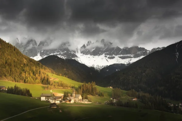 Famous Best Alpine Place World Santa Maddalena Village Magical Dolomites — Stock Photo, Image