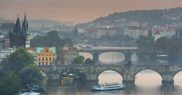 Malerische Herbst Luftaufnahme Der Altstadt Seebrücke Architektur Und Karlsbrücke Über — Stockfoto