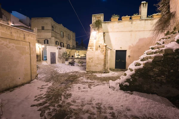 Unique View Matera City Completely Covered Snow Winter Matera South — Stock Photo, Image