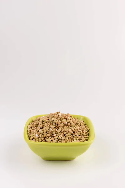 Natural Fresh Green Buckwheat Bowl Isolated White Background — Stock Photo, Image