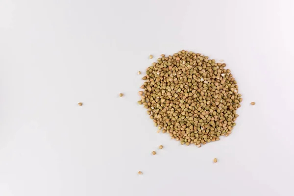 Green Buckwheat Heap Isolated White Background Top View — Stock Photo, Image