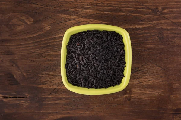 Bowl Black Wild Rice Wooden Table Background Top View — Stock Photo, Image