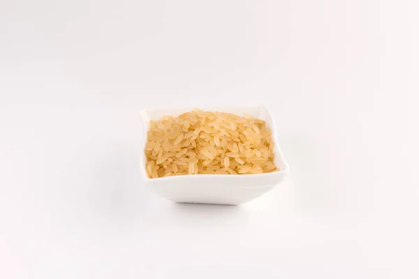 Bílou Rýži Misce Izolovaných Bílém Pozadí — Stock fotografie