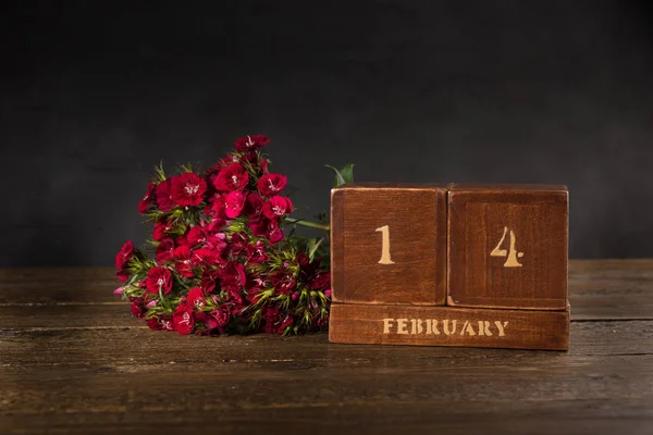 Joyeuse Saint Valentin Vintage Bois Calendrier Perpétuel Pour Février Sur — Photo