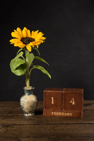 Joyeuse Saint Valentin Vintage Bois Calendrier Perpétuel Pour Février Sur — Photo